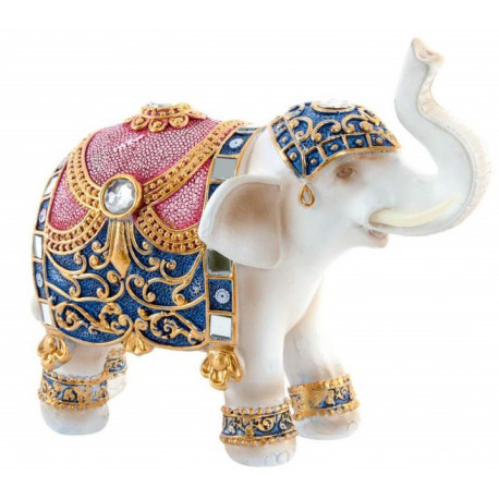 Statuette Eléphant ethnique blanc décor couleur - 20 cm