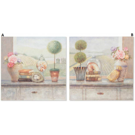 Cadre toile Plante Fleurs et Livres - 60 x 60 cm