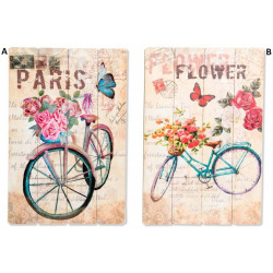 Tableau bois Vélo fleurs et papillon - romantique - 60 x 40 cm