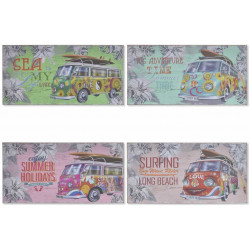 Tableau bois Plage Van vintage - surf - 40 x 20 cm