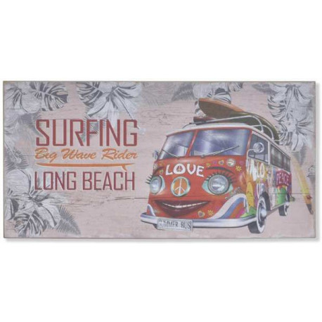 Tableau bois Plage Van vintage - surf - 40 x 20 cm