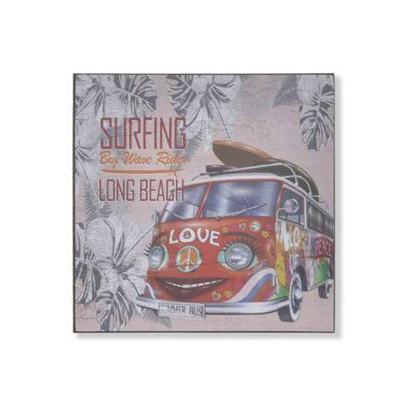 Tableau bois Plage Van vintage - surf - 25 x 25 cm