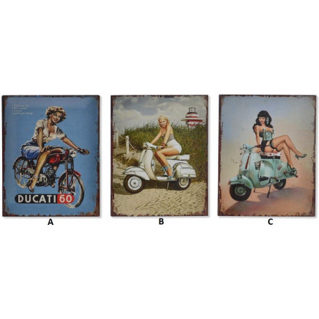 Plaque murale métal Fille sur scooter - Vintage 