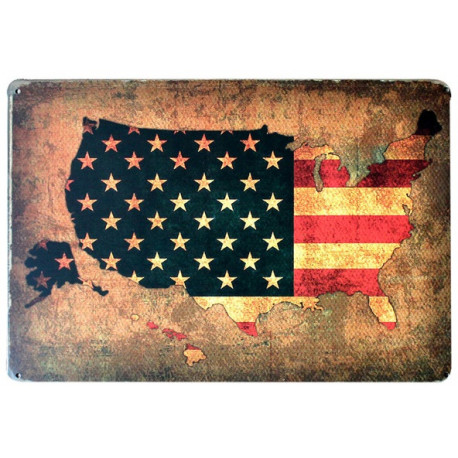 Plaque murale métal Carte drapeau USA - Etats-Unis