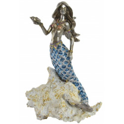 Statuette Sirène dorée sur coquillage - 28,5 cm