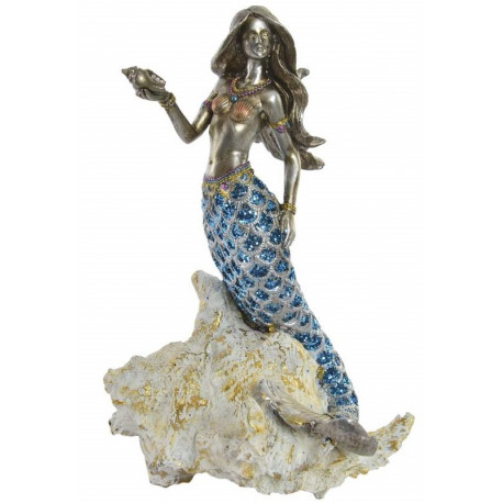 Statuette Sirène dorée sur coquillage - 28,5 cm