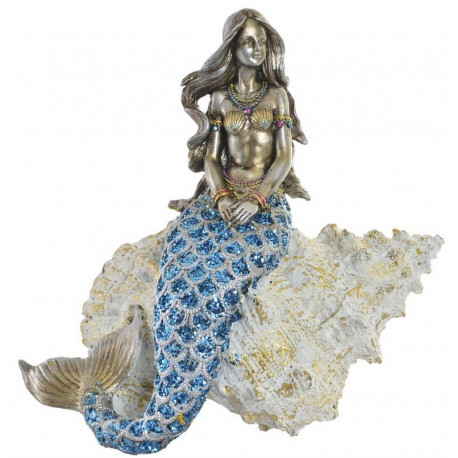 Statuette Sirène dorée assise sur coquillage - 24 cm