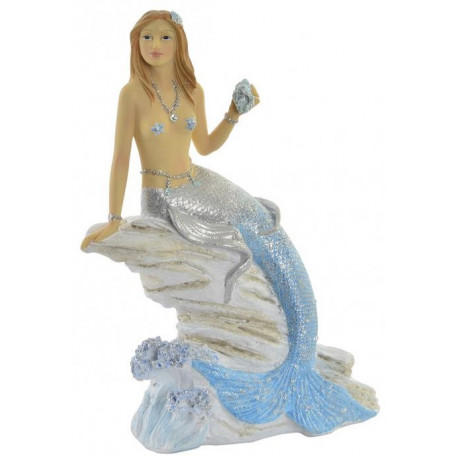 Figurine Sirène sur rocher - 21,5 cm