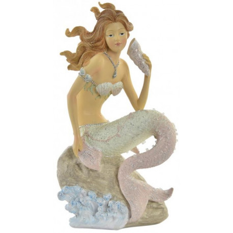 Figurine Sirène assise sur rocher - 20,5 cm