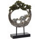 Décoration figurine Eléphant ethnique avec bébé sur socle - couleur argent - 33,5 cm