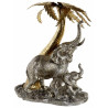 Statuette Eléphant ethnique avec bébé - argenté et doré - Savane - Jungle - 25 cm