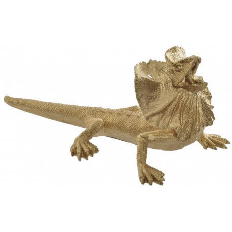 Figurine statuette déco Lézard à collerette doré - 28 cm