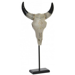 Décoration à poser figurine Crâne Vache - Cornes - sur socle - 45 x 22 cm