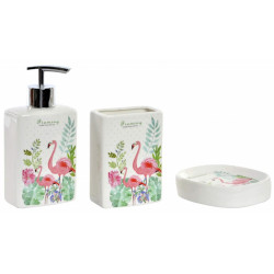 Set de 3 pièces Salle de bain porcelaine Flamant rose - oiseau exotique