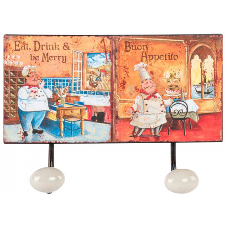 Porte Manteau mural en métal Cuisinier - Restaurant - Cuisine - rétro - 23 cm