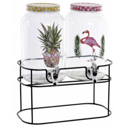 Set de 2  Bocaux avec robinet - Distributeurs de boissons 3 L décor Tropical sur support