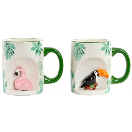 Lot de 2 mugs Flamant rose et Toucan 3D en céramique