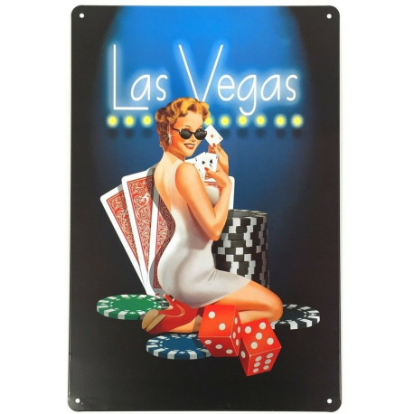 Plaque murale métal Pin up - Las Vegas - vintage