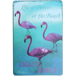 Plaque murale métal Flamant rose - oiseau exotique - 30 x 20 cm