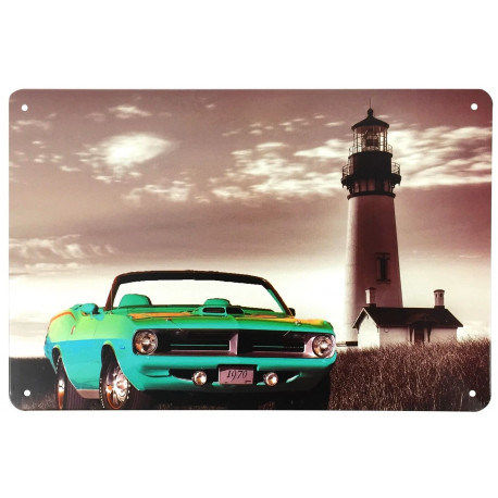 Plaque murale métal Voiture - Phare - vintage - 30 x 20 cm