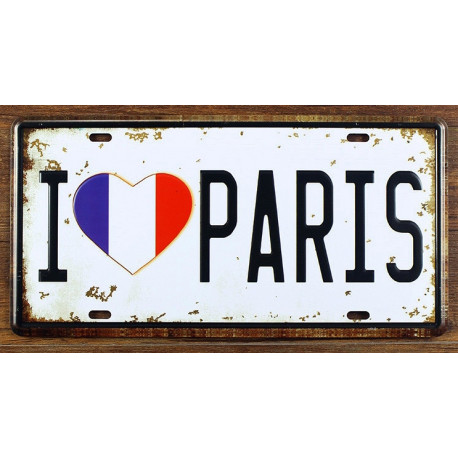 Plaque murale métal relief I LOVE PARIS - vintage - 30 x 15 cm