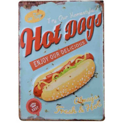 Plaque murale métal relief cuisine Hot dog - vintage - 40 x 30 cm