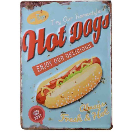Plaque murale métal relief cuisine Hot dog - vintage - 40 x 30 cm