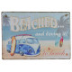 Plaque murale métal relief Van vintage - surf - Plage - Vacances - 40 x 30 cm