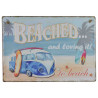 Plaque murale métal relief Van vintage - surf - Plage - Vacances - 40 x 30 cm