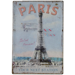 Plaque murale métal relief Tour Eiffel - Paris - France - vintage - 40 x 30 cm