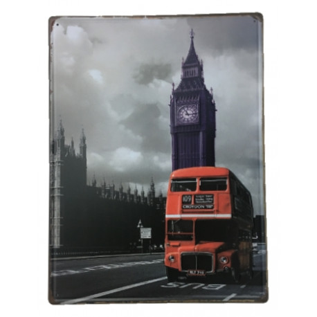 Plaque murale métal relief Bus de Londres - Big Ben - vintage - 40 x 30 cm