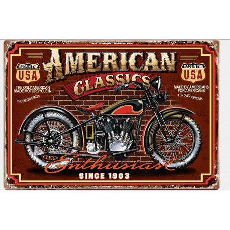 Plaque murale métal relief Moto - USA - vintage - 40 x 30 cm