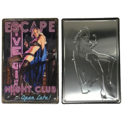 Plaque murale métal relief Pin up - Fille sexy - Night Club - 30 x 20 cm