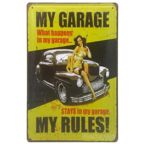 Plaque murale métal relief Pin up - Voiture - garage - vintage - 30 x 20 cm