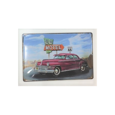Plaque murale métal relief Voiture - Route 66 - vintage - 30 x 20 cm