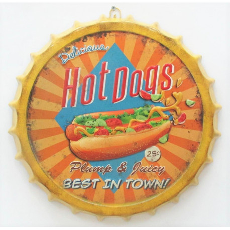 Décoration murale métal Capsule cuisine - Hot dog - vintage - 40 cm