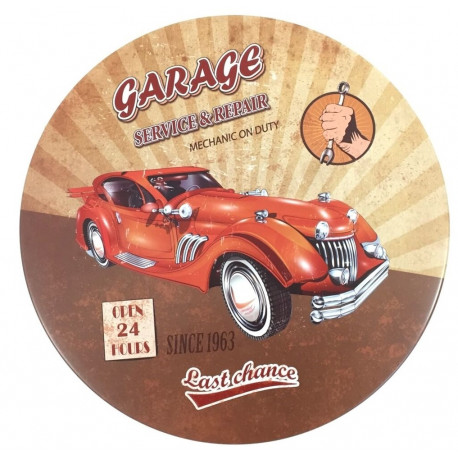 Décoration murale métal ronde Voiture - Garage - vintage - 30 cm