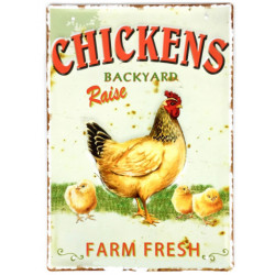 Plaque murale métal relief Poulets - Poule et poussins - pub Ferme - vintage - 40 x 30 cm