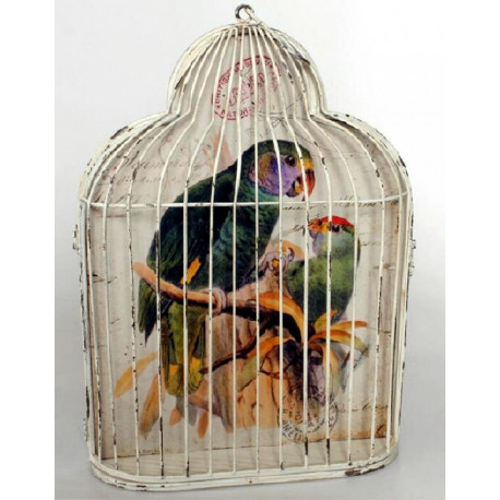 Décoration murale en métal Perruche dans cage - 46 x 33 cm