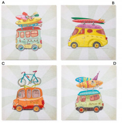 Tableau bois Voiture en vacances - humour