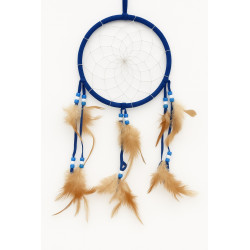 Capteur de rêves avec plumes 16 cm - bleu marron noir ou beige