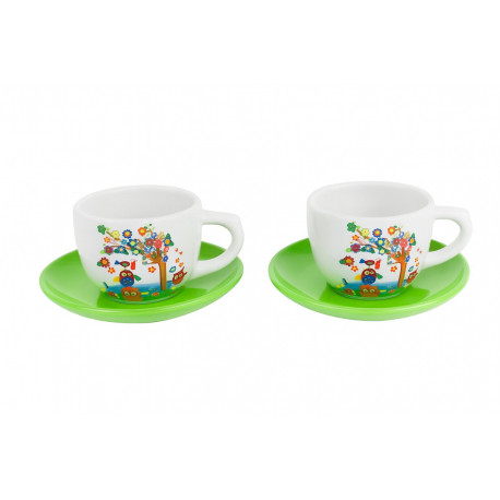 Lot de 2 Tasses + soucoupes Hibou en céramique