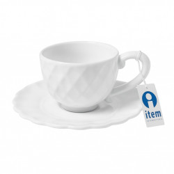Tasse + soucoupe en céramique blanche