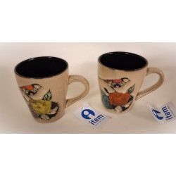 Lot de 2 Tasses + soucoupes oiseau en céramique