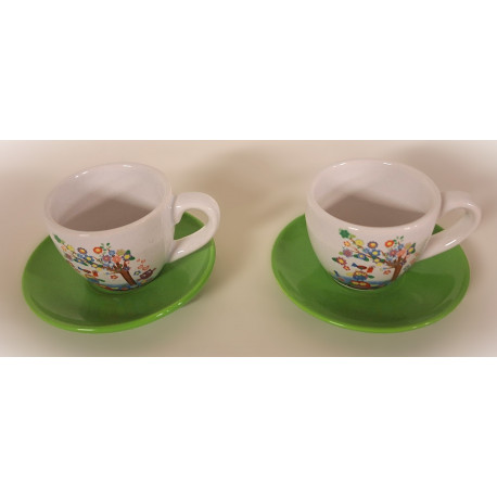 Lot de 2 Tasses + soucoupes Hibou en céramique