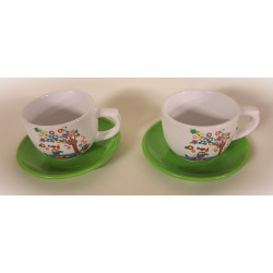 Lot de 2 Tasses + soucoupes Hibou en céramique
