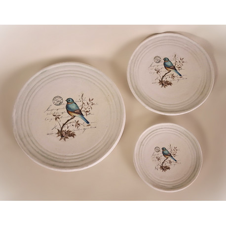 Set de 3 Plateaux céramique décor Oiseau