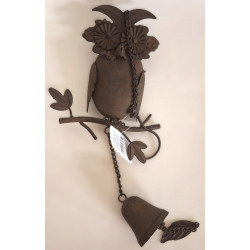 Cloche Hibou en métal à suspendre