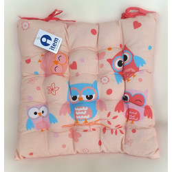 Coussin de chaise Hibou - 34 x 34 cm - rose ou bleu