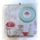 Cadre toile Fleurs dans pot et Horloge - 40 x 40 cm